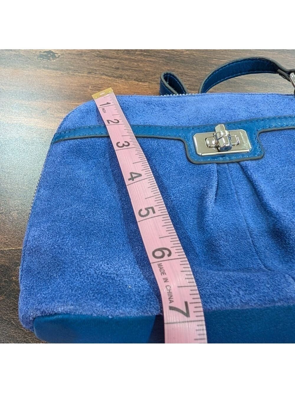B Makovsky Blue Suede Leather Crossbody Bag - Picture 7 of 8